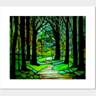 Stained Glass Forest Design Colorful Trees Landscape Posters and Art